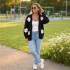 Women's Loose Fit Knitted Cardigan Color with Large Floral Print for Casual Everyday Wear