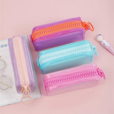 Großes Federmäppchen aus PVC mit Reißverschluss, fluoreszierende, transparente Farbe, quadratisch, große Kapazität, Aufbewahrungstasche für Schreibwaren und Schulbedarf für Schüler