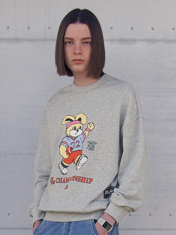 Kirsh Witty Bunny Rugby Player Graphic Sweatshirt [Melange Gray] 1