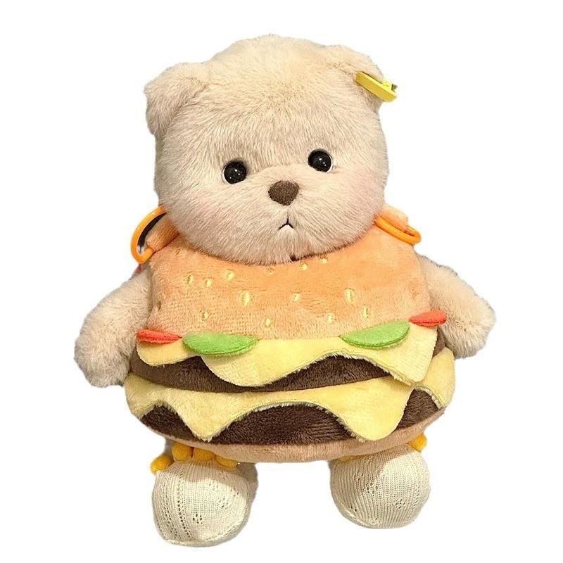 Burger Teddy Clothes Bear Plush Toy Outdoor Backpacks Children Cartoon Doll Cute
