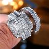 Luxury Female White Zircon Stone Ring Set Trendy Silver Color Engagement Cute Bride Wedding  Gift For Women