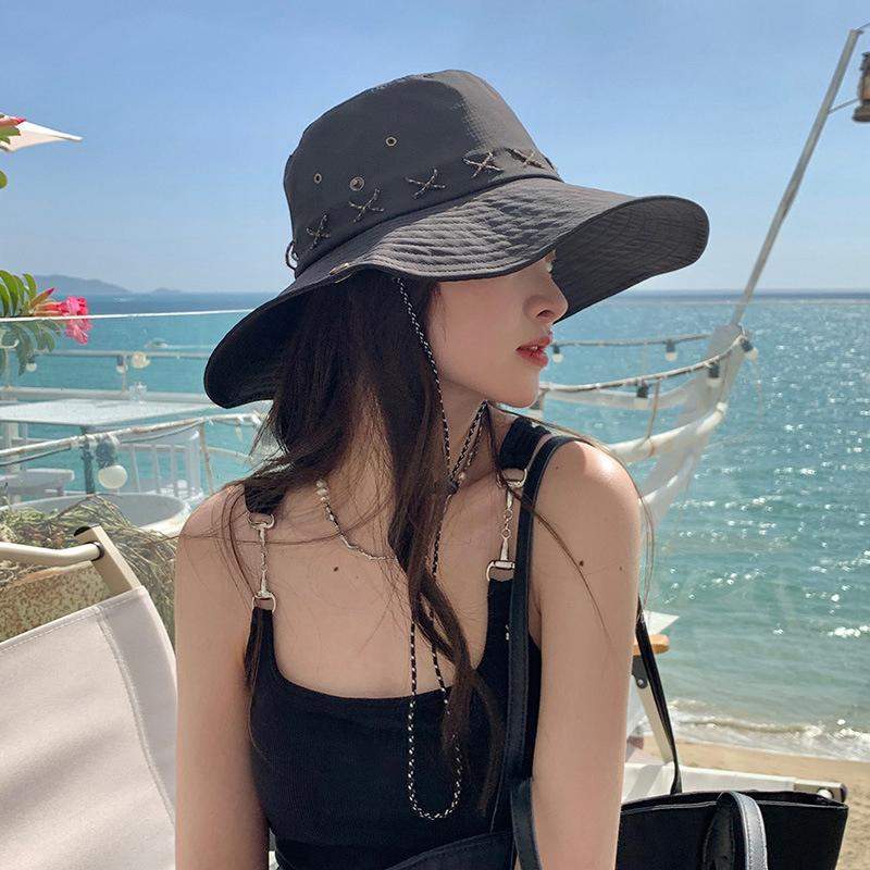 

RICYGVM Women Cowboy Hat Outdoor Camping Mountaineering Cap Large Brim Sun Protection Fisherman Hats Solid Color Sunshade Visors one size чорний