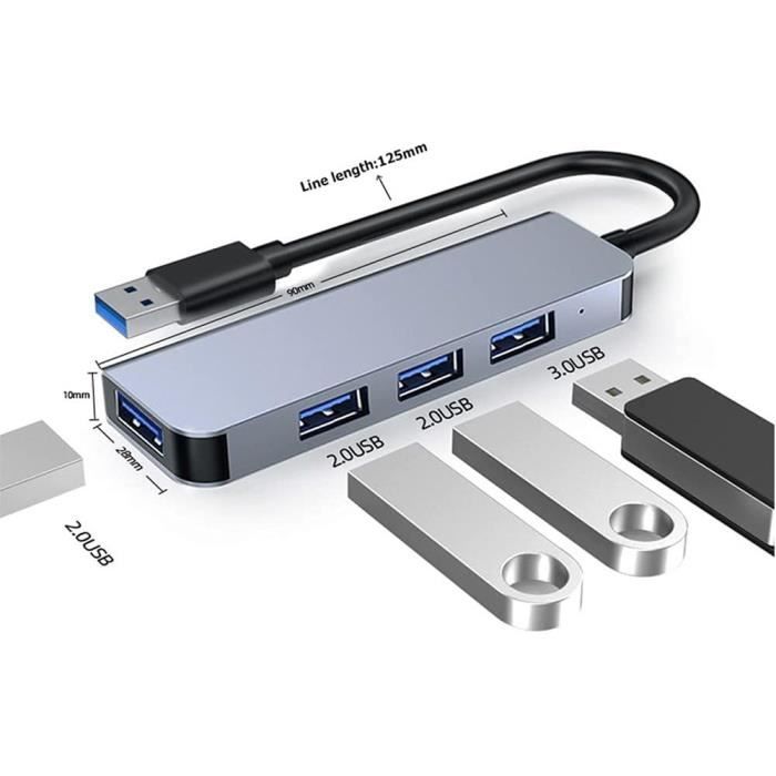 Adaptér USB 4 v 1 - BOOLING - MacBook Air-Pro - 1 USB 3.0 - 3 USB 2.0 - Šedý
