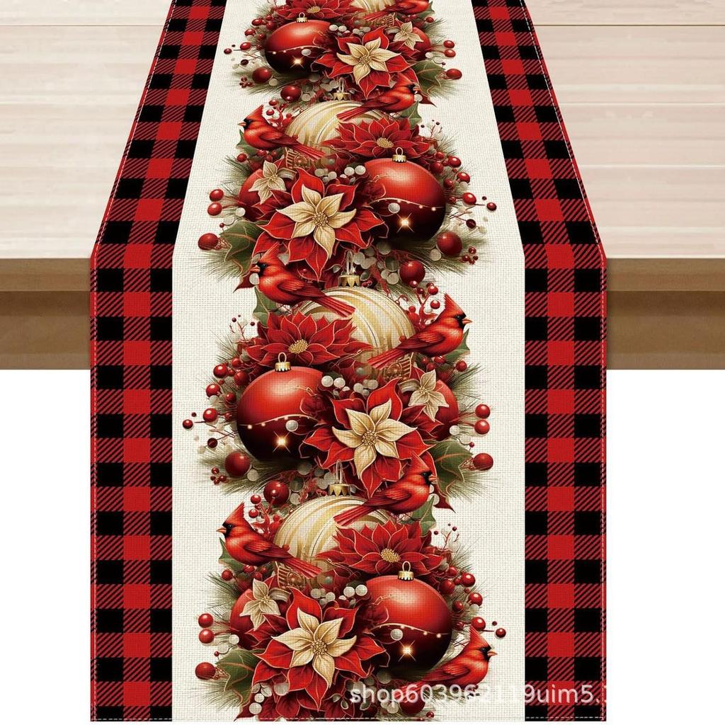 Christmas Table Runner with Santa and Tree Design