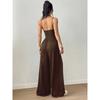 Women's Halterneck Suspender Pleated Waist Backless Jumpsuit
