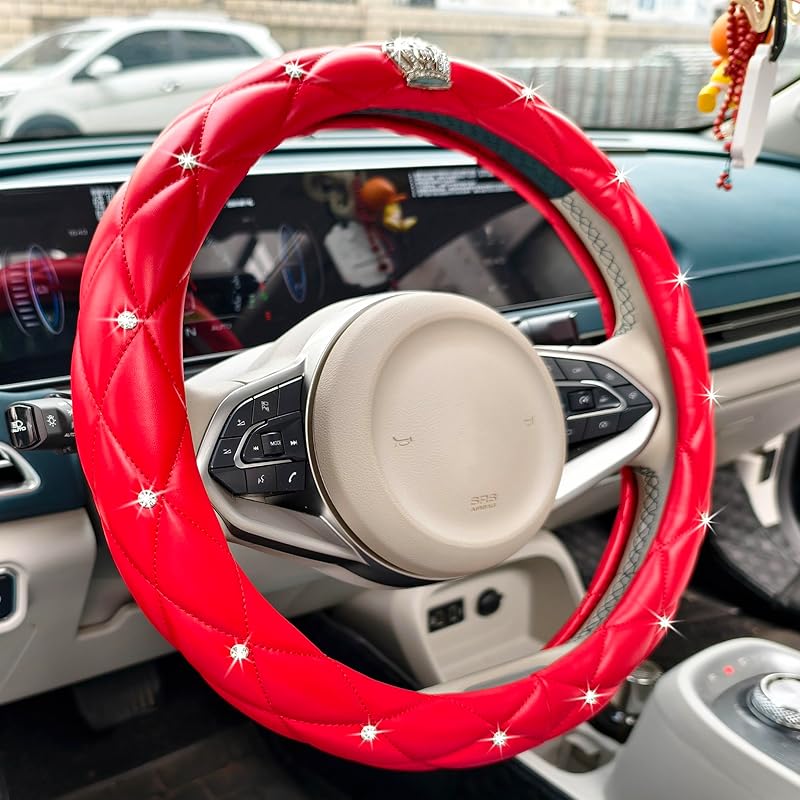 Full Sparkly Rhinestone Car Steering Wheel Cover Universal Leather Steering Wheel Cover Auto Car Styling Interior Decor Accessories (Gray