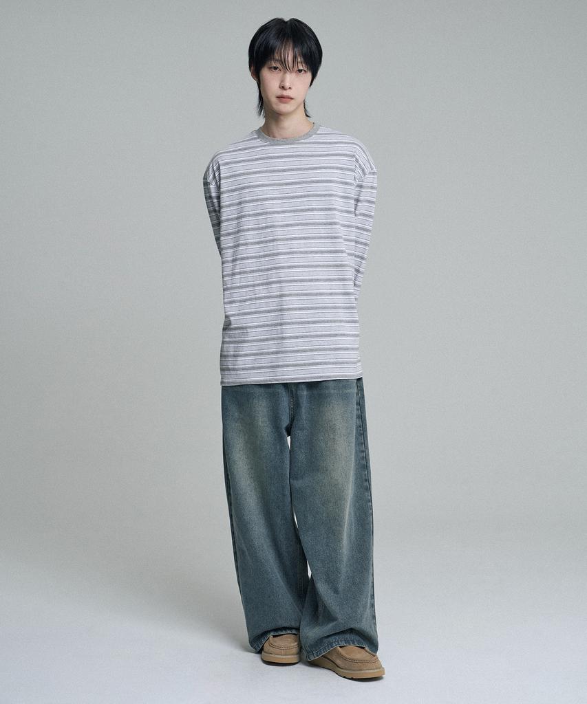 Mubeun Multi-Stripe Long Sleeve T-Shirt Gray