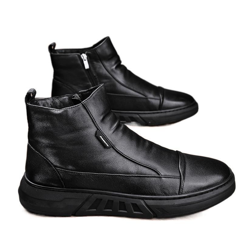 High-top winter velvet warm labor insurance cotton shoes black casual Martin leather shoes