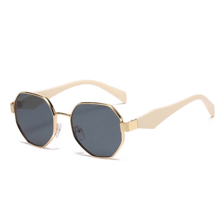 New Polygonal Metal Sunglasses - Street Style Retro Round Glasses - Fashionable And Versatile Sunglasses For Women And Men 2401 бежевый
