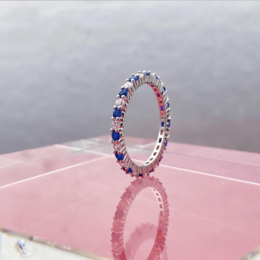 Xiancan S925 Silver Ring: Colorful Design, Cold Style, Versatile Simple Row Diamond Trendsetter