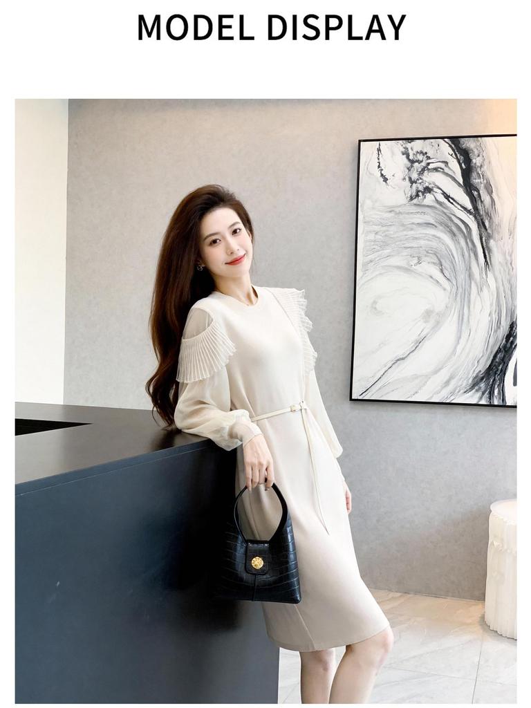 Elegant Loose Knit Dress with Ruffles - Women's Plus Size Long Sleeve Fragrance Style