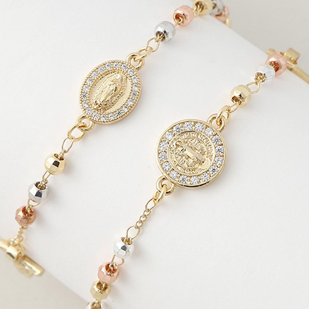 Gold Plated Saint Benedict Rosary Chain Bracelet Religious Jewelry Gift Catholic Metal Bracelet With Crucifix