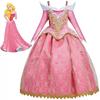 Encantador Disfraz de Princesa Aurora La Bella Durmiente para Niñas con Mangas Largas y Detalles de Encaje