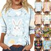 Top da donna casual con stampa di elementi pasquali, girocollo