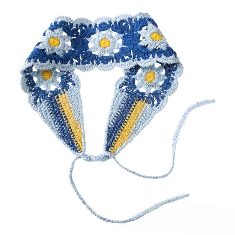 Fascia in maglia floreale estiva Turbante elasticizzato Fascia per capelli con fiore all'uncinetto Copricapo Bandane Per Ragazze Donne Accessori per capelli