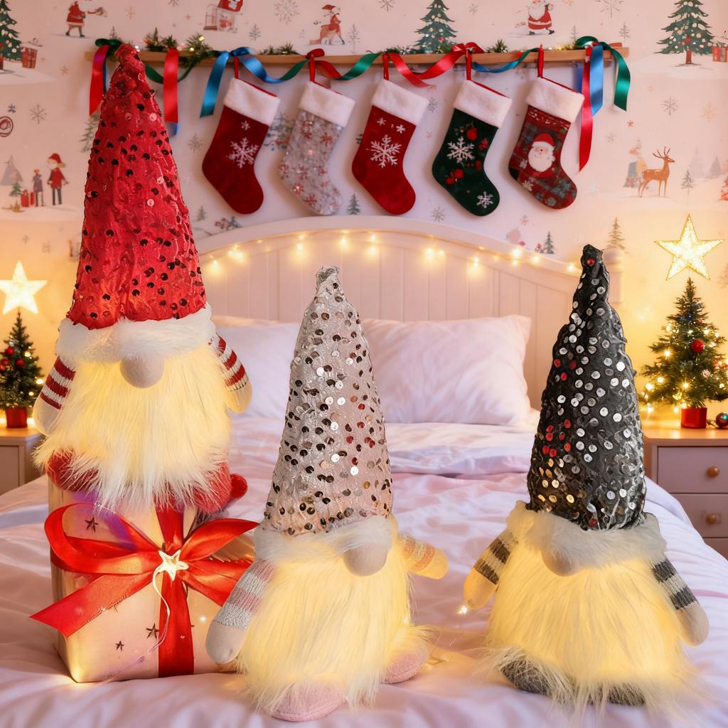 Christmas Gnome Decorations 12 Inch Sequin Gnomes Doll Plush Ornaments Christmas Gift for Holiday Party Xmas Tree New Year Decor