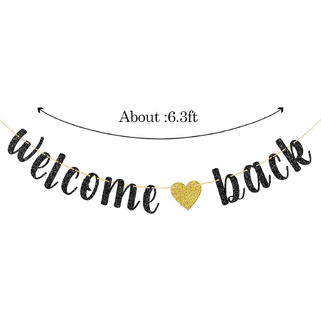 Welcome Back Banner, Returning Home Party Supplies, Happy Retirement Sign, Welcome Home Theme, Back To School Party Decorations Black Glitter
