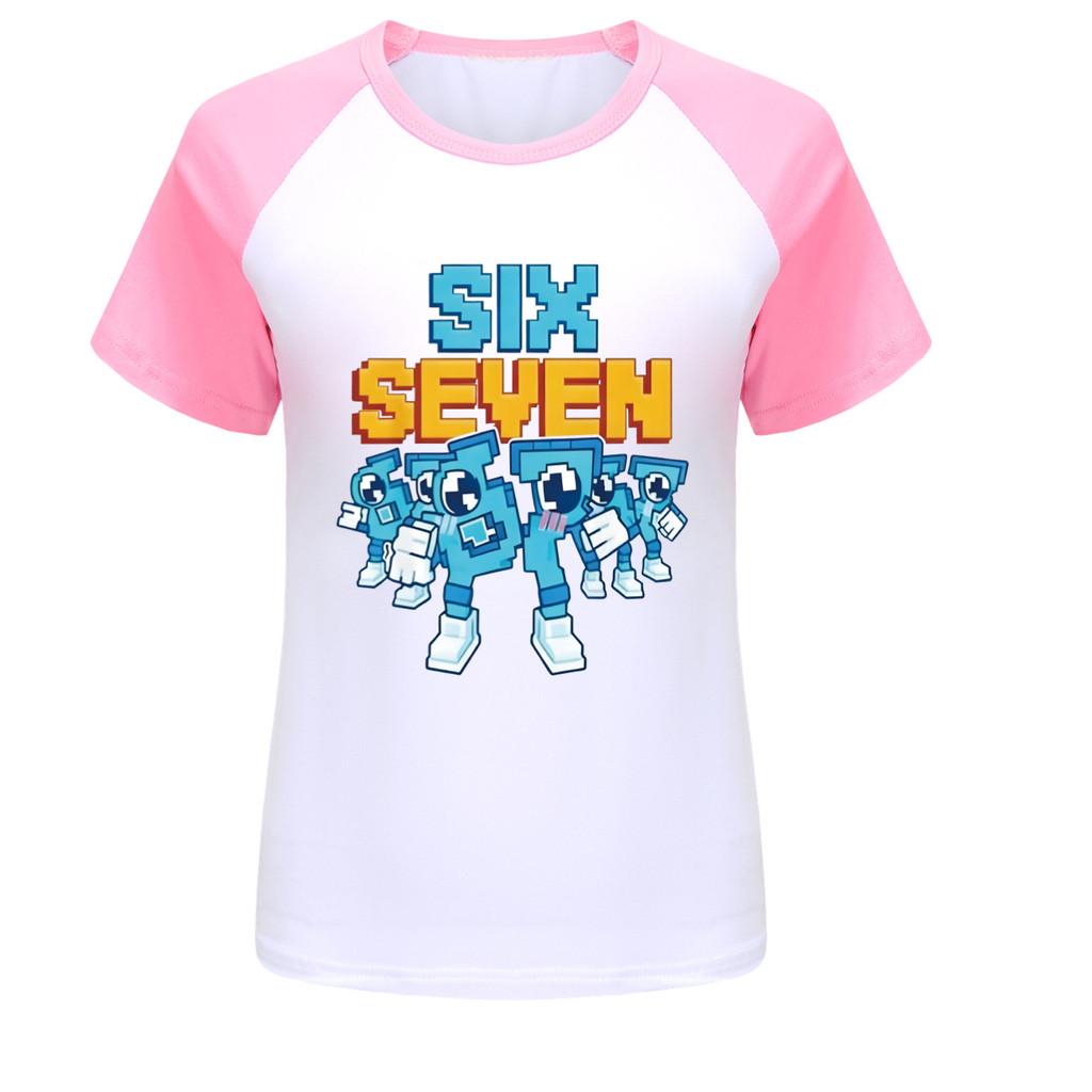 

5195 Дитяча Футболка Реглан з Коротким Рукавом з Принтом Steal a Brainrot 67 Six Seven 120cm рожевий