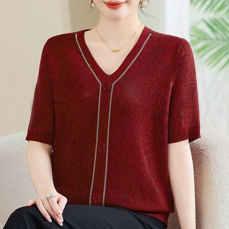 Summer 2026 Stylish Knit T-Shirt for Middle-aged and Elderly Women