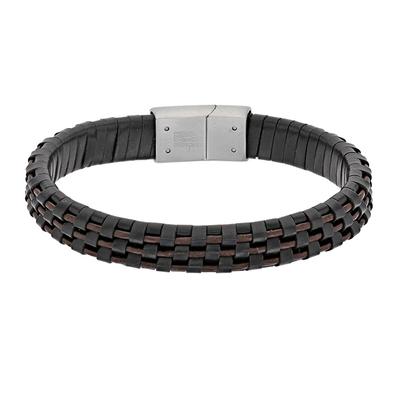 [R5106] - Black Brown 'Giorgio' Steel Leather Bracelet - 210x12 Mm