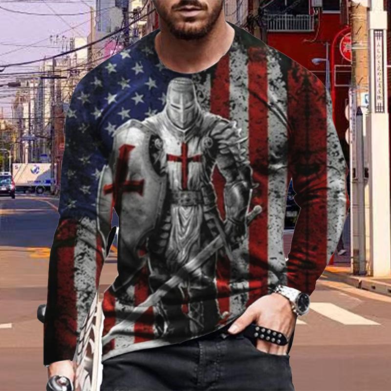 New 3D Eagle Print Mens Tshirts Long Sleeve Tees Round Neck Casual Pullover Mens Clothing Plus Size