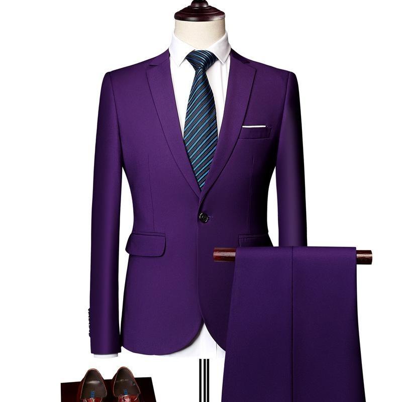 Jacket + Pants Fashion Formal Dress Mens Suit Set Men Casual Wedding Suits Groom Korean Slim Fit Dress