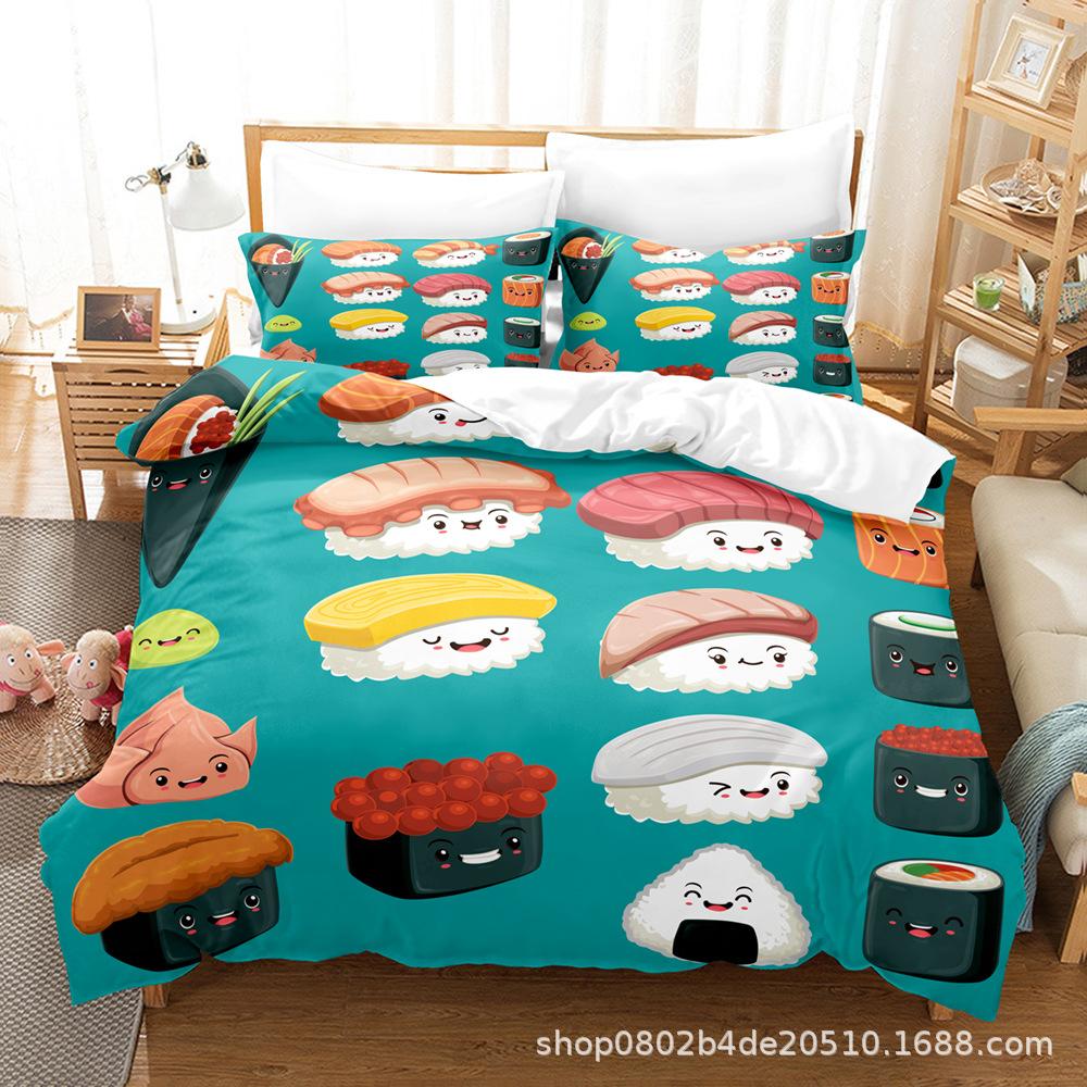 Home Textile Three-Piece Set, Digital Printing Food Series Bed Sheet Quilt Three-Piece Set
