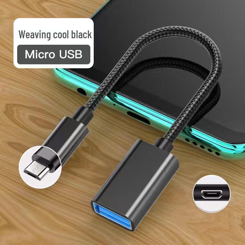 Cross-Border Multi-Function Nylon OTG Adapter: Type-C to USB for Keyboard, Mouse, Flash Drive, and Card Reader.