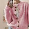 Womens Knit Cardigan Sweater Short Loose Fit Round Neck Single Button Front Fall Winter Casual Wear