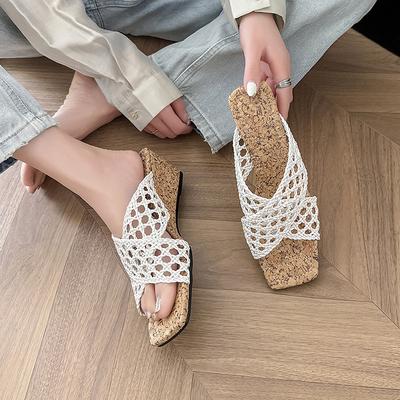 Retro Casual Cross Sandals 2025 Summer New Knitted Slippers Women's Platform Versatile Outer Slippers
