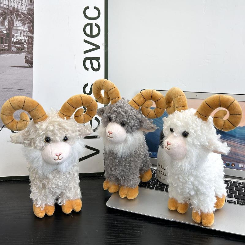2027 Cute Goat Sheep Plush Keychain Kawaii Curly Lamb Stuffed Toys Bag Pendant Lovely Hanging Decoration New Year Gifts