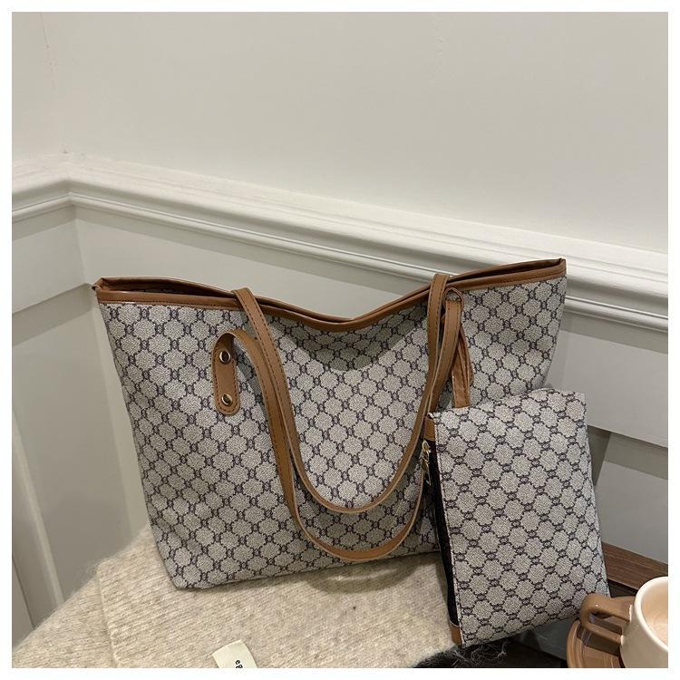 

Большая вместительная сумка женская 2026 новая наплечная сумка ретро старый цветочный клетчатый шоппер простая высококачественное ощущение сумка для мамы и ребенка серый