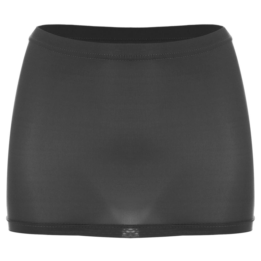 Womens Semi See Through Miniskirt Solid Color Elastic Waistband Pencil Skirt Nightwear Clubwear