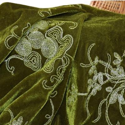 1meter Floral Patten Velvet Embroidery Fabric Green Color Jacquard Fabrics for Cheongsam Clothing Performance Costumes