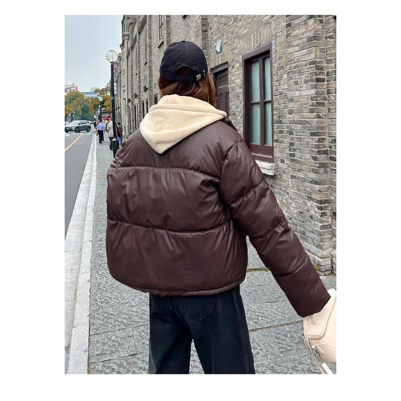 Women S Short Hooded Cotton Padded Coat Fake Two Piece Casual Jacket