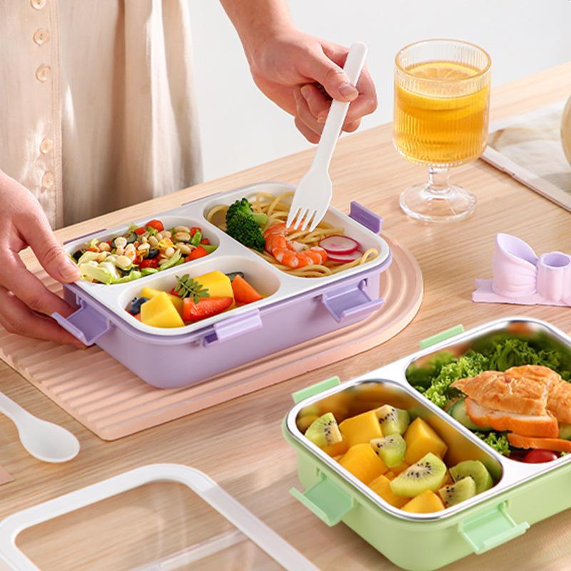 Macaron Color Plastic Lunch Box – Leakproof 3-Compartment Bento Box, Odor-Free & Aesthetic for School, Office, Adults, Lunchbox