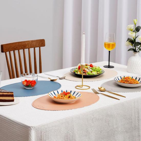 Yousheng Oval Placemat Dining Table Heat Insulation Pad Imitation Leather Waterproof Placemat Protect Table Top from Scratches And Spills for Home