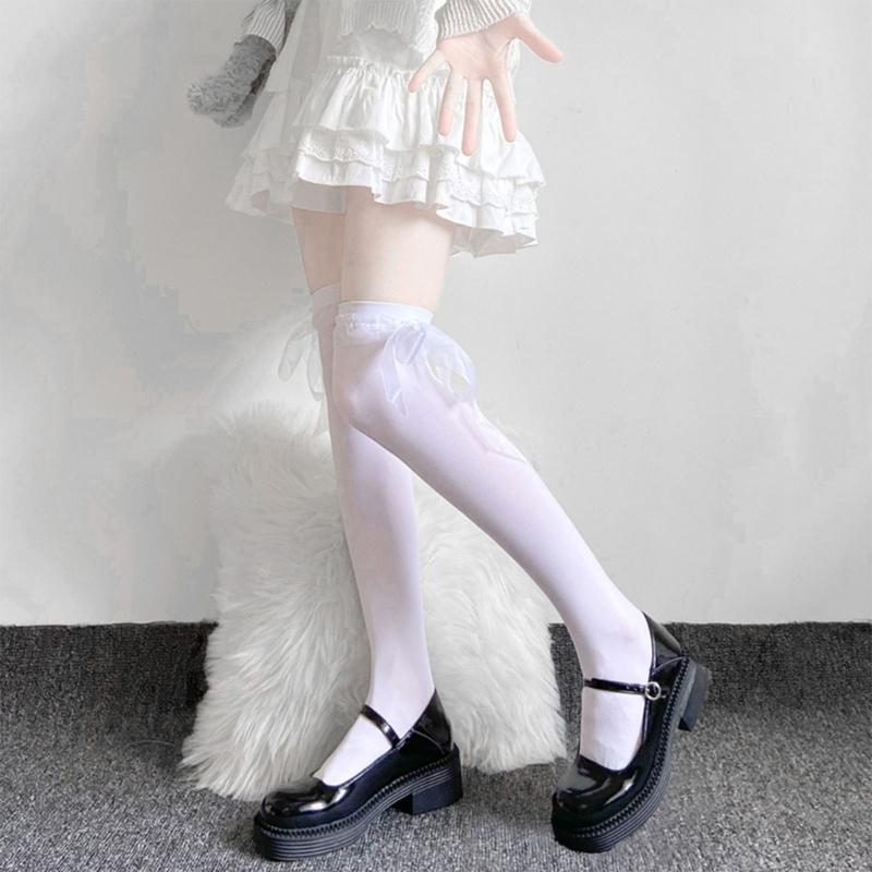 Bowknot Stockings Womens Lace Trims Thigh High Stockings Over Knee Long Stockings,Long Socks for Student Girl