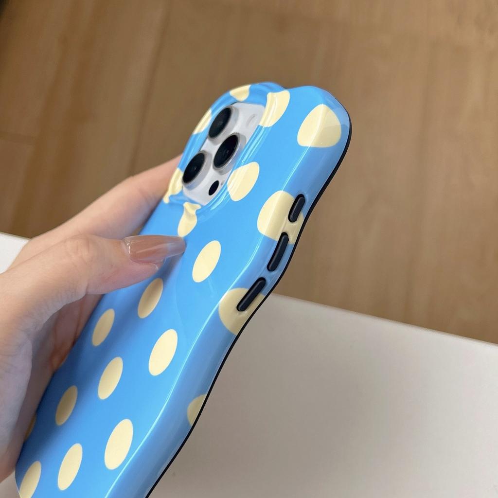 INS Cute Wave Polka Dot Phone Protect Case For iPhone 16 15 14 13 Pro Max Girls Women Hit Color Stripe Pattern Shockproof Cover