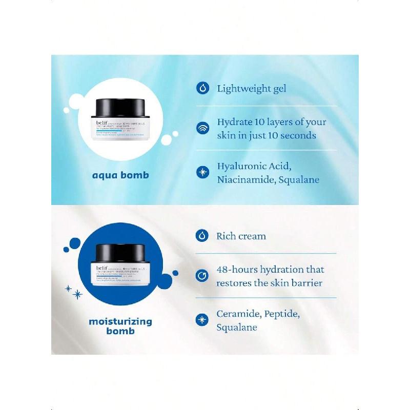 Belif The True Cream Aqua Bomb 50ml,Daily Niacinamide Hydrating Moisturizer, Lightweight Plumping Facial Cream With Hyaluronic Acid & Squalane