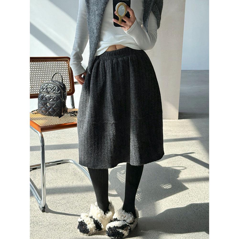 

Wang Qizhi Women s Korean Style Wool Patchwork A-Line Skirt - High Waist, Big Hem for Autumn/Winter (WQ138) S (recommended 40-50kg) серый