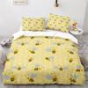 Bee Duvet Cover Set Watercolour Painting Cartoon Cute Wildlife Comforter Cover King Queen for Kids Girl Polyester Bedding Set
