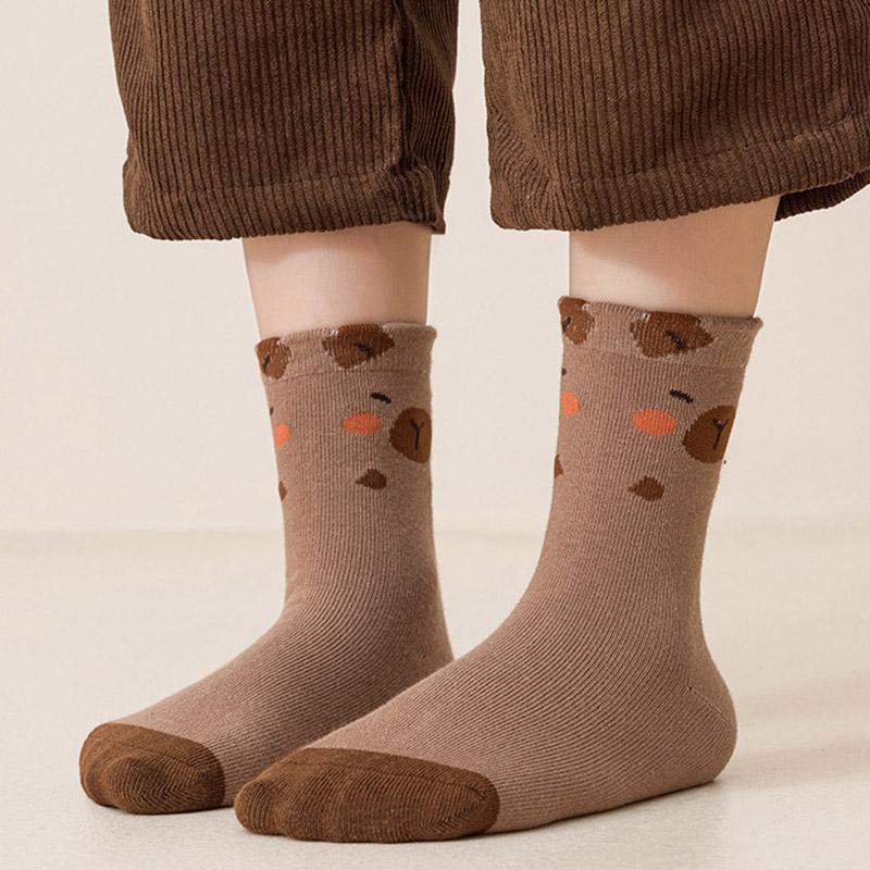 5 Pairs Kids Cute Bear Mid Calf Socks Cotton Warm Autumn Winter Stockings For Boys Girls Baby Children Footwear