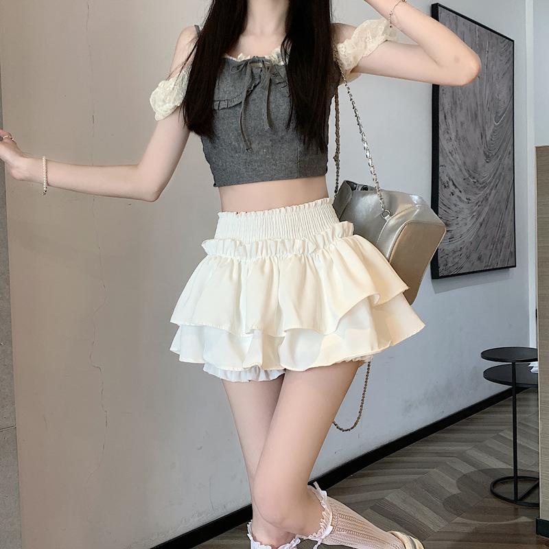 Ladies Summer Ballet Style Ruffled Tiered Cake Skort, High Waist Frilly Bubble Skirt, Cute Hot Girl Flowy Short Skirt for Daily Street Fashion Wear