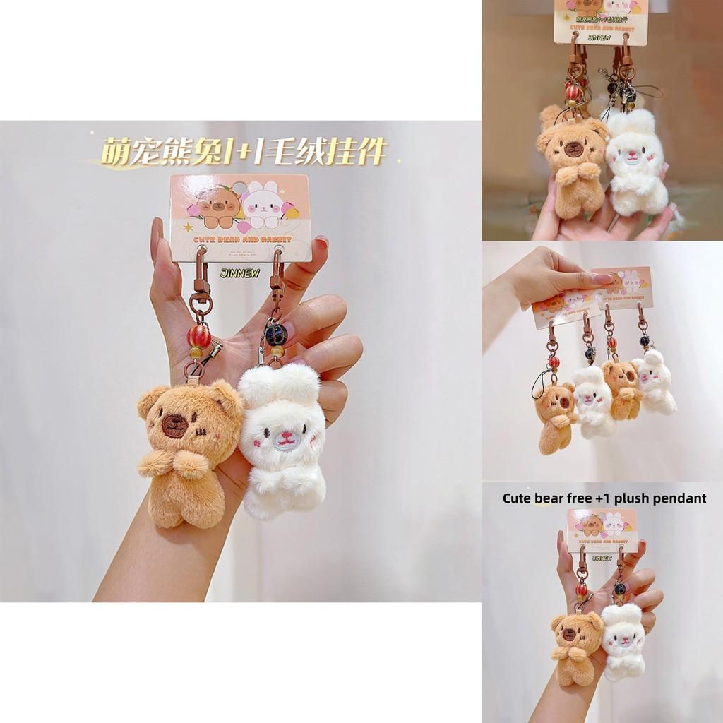 Rabbit Bear Plush Animal Keychain Set With Soft Fur For Kids And Collectors