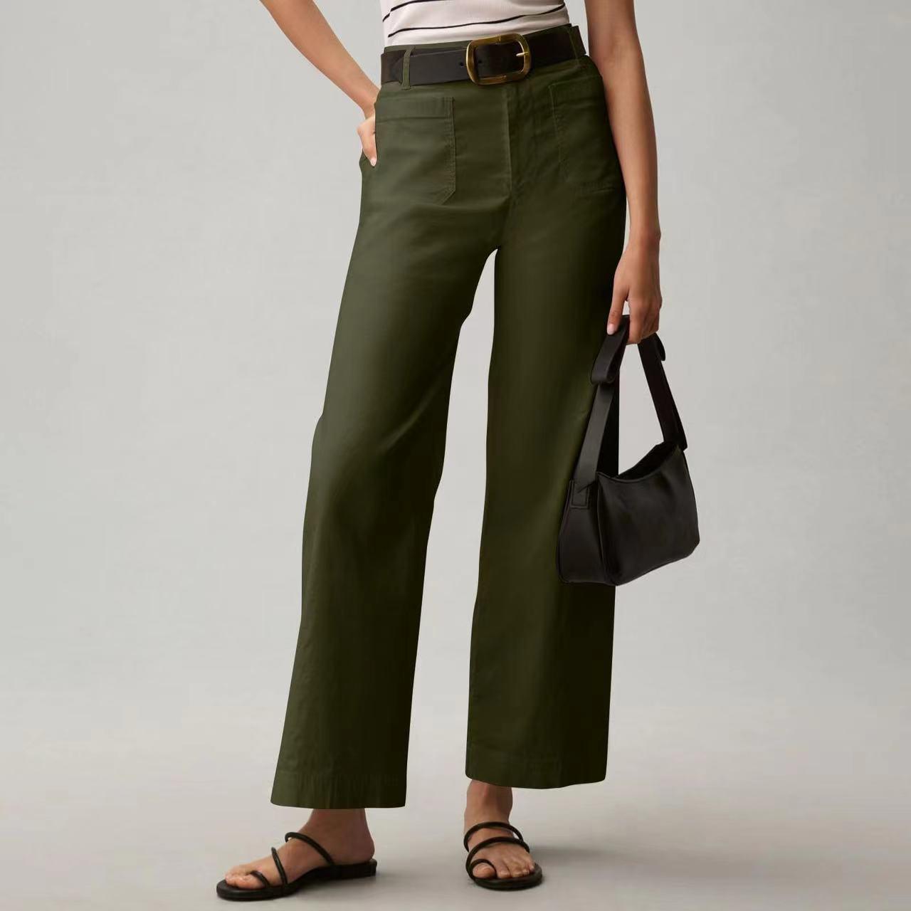 

European & American Women s Solid Color Casual Leggings - Loose Fit Sporty Pants Medium армія зелений колір