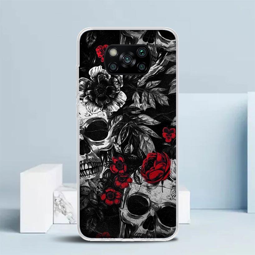Human Skeleton Red Rose Phone Case For Xiaomi Poco F7 Ultra X5 X6 X7 Pro M7 Redmi 15C 15 13C 13 12C 12 10C 10 10A 9 9C 9A 9T Cov