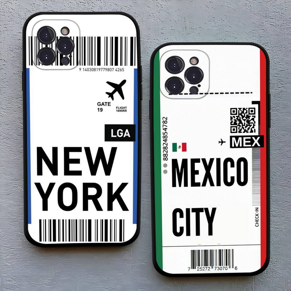 Funny World City Tourist Ticket Label Black Phone Case For Iphone 17 Air 16 15 14 13 12 11 Pro Max Plus Back Cover TPU Soft Case