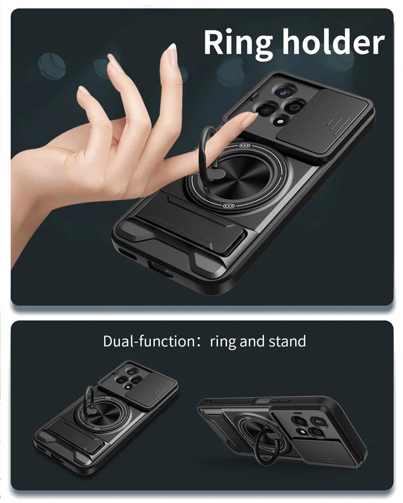 For Honor 200 Lite 5G Case Armor Silicone PC Magnetic Ring Holder Back Cover for Honor200 200Lite Slide Camera Shockproof Funda
