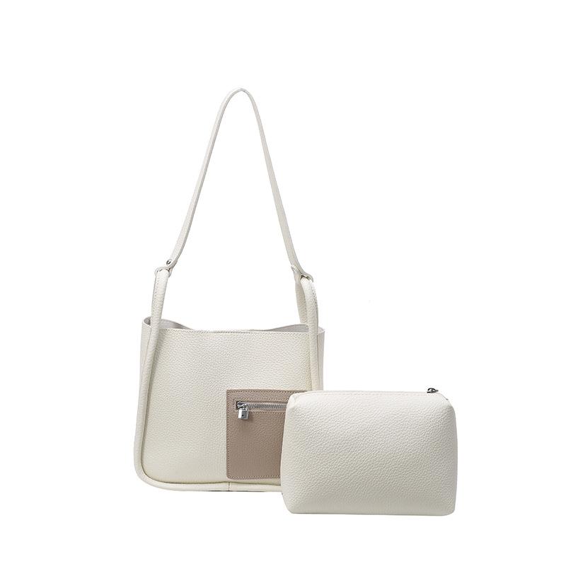 Women's bag spring new simple and fashionable contrasting colors lychee pattern shoulder bag texture child and mother small square bag tide